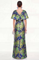 Load image into Gallery viewer, Floral Navy Green Long V-Neck Mother of the Bride Dress with Sleeves