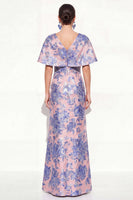 Load image into Gallery viewer, Floral Navy Green Long V-Neck Mother of the Bride Dress with Sleeves