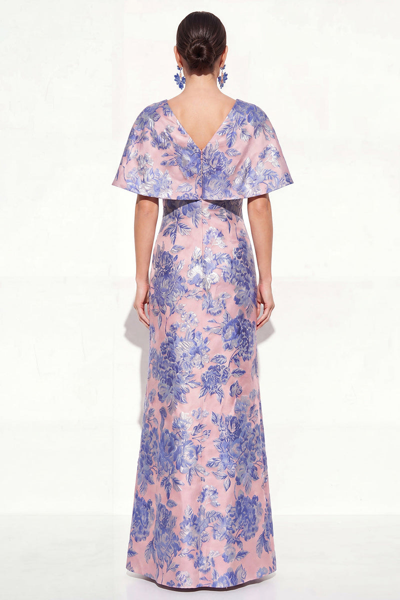 Load image into Gallery viewer, Floral Navy Green Long V-Neck Mother of the Bride Dress with Sleeves