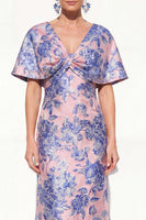 Load image into Gallery viewer, Floral Navy Green Long V-Neck Mother of the Bride Dress with Sleeves