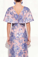 Load image into Gallery viewer, Floral Navy Green Long V-Neck Mother of the Bride Dress with Sleeves