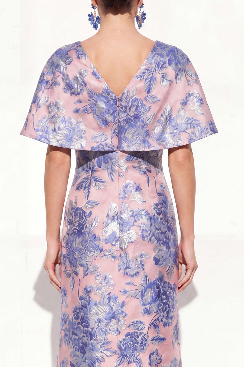 Load image into Gallery viewer, Floral Navy Green Long V-Neck Mother of the Bride Dress with Sleeves