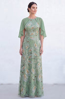 Load image into Gallery viewer, Sparkly Navy Golden Floral Boat Neck Long Mother of the Bride Dress with Cape