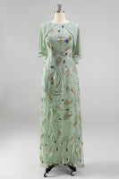 Load image into Gallery viewer, Sparkly Navy Golden Floral Boat Neck Long Mother of the Bride Dress with Cape