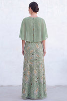Load image into Gallery viewer, Sparkly Navy Golden Floral Boat Neck Long Mother of the Bride Dress with Cape