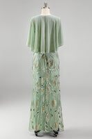 Load image into Gallery viewer, Sparkly Navy Golden Floral Boat Neck Long Mother of the Bride Dress with Cape