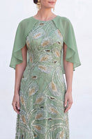 Load image into Gallery viewer, Sparkly Navy Golden Floral Boat Neck Long Mother of the Bride Dress with Cape