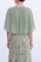Load image into Gallery viewer, Sparkly Navy Golden Floral Boat Neck Long Mother of the Bride Dress with Cape