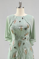 Load image into Gallery viewer, Sparkly Navy Golden Floral Boat Neck Long Mother of the Bride Dress with Cape