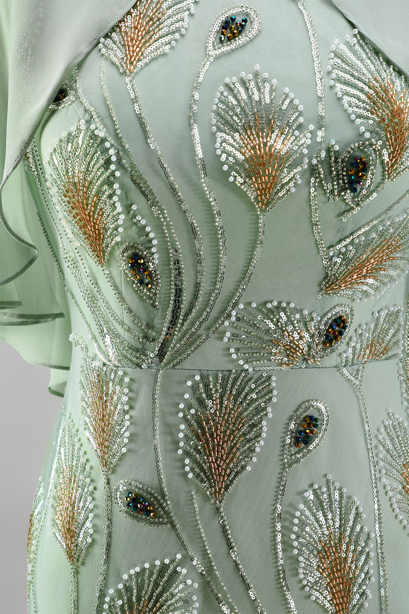 Load image into Gallery viewer, Sparkly Navy Golden Floral Boat Neck Long Mother of the Bride Dress with Cape