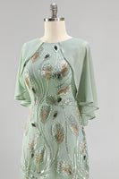 Load image into Gallery viewer, Sparkly Navy Golden Floral Boat Neck Long Mother of the Bride Dress with Cape