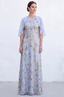 Load image into Gallery viewer, Sparkly Navy Golden Floral Boat Neck Long Mother of the Bride Dress with Cape