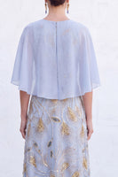 Load image into Gallery viewer, Sparkly Navy Golden Floral Boat Neck Long Mother of the Bride Dress with Cape