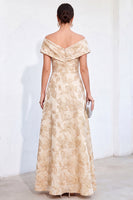 Load image into Gallery viewer, Golden Off The Shoulder Jacquard Long Mother of the Bride Dress with Pockets