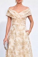 Load image into Gallery viewer, Golden Off The Shoulder Jacquard Long Mother of the Bride Dress with Pockets