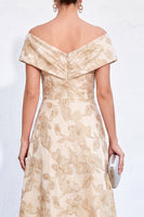 Load image into Gallery viewer, Golden Off The Shoulder Jacquard Long Mother of the Bride Dress with Pockets