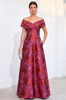 Load image into Gallery viewer, Golden Off The Shoulder Jacquard Long Mother of the Bride Dress with Pockets