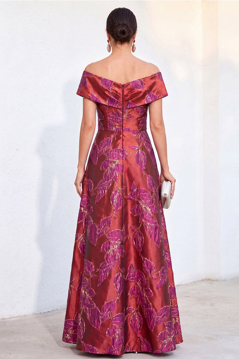 Load image into Gallery viewer, Golden Off The Shoulder Jacquard Long Mother of the Bride Dress with Pockets