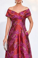 Load image into Gallery viewer, Golden Off The Shoulder Jacquard Long Mother of the Bride Dress with Pockets