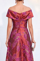 Load image into Gallery viewer, Golden Off The Shoulder Jacquard Long Mother of the Bride Dress with Pockets