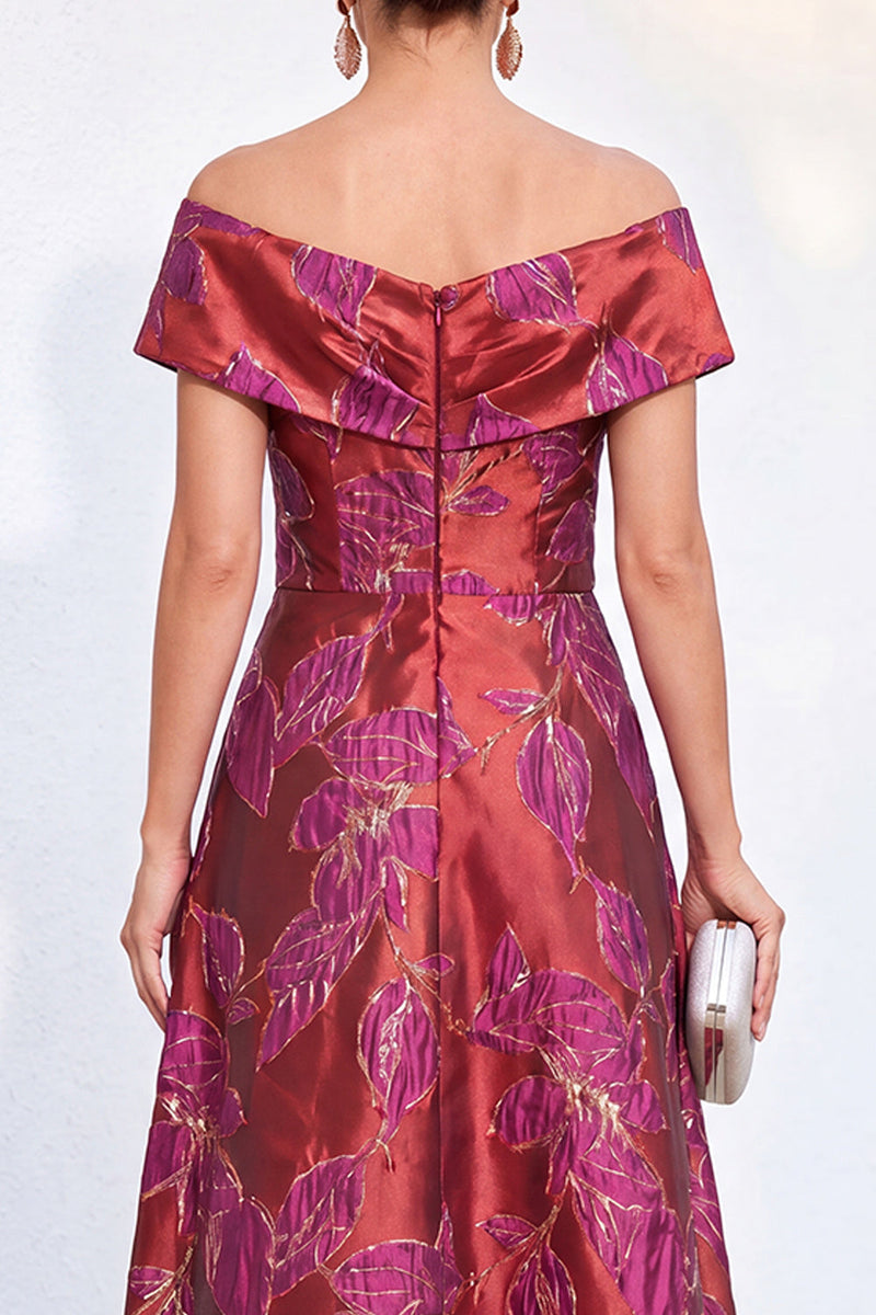 Load image into Gallery viewer, Golden Off The Shoulder Jacquard Long Mother of the Bride Dress with Pockets