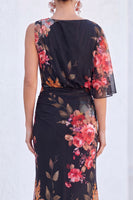 Load image into Gallery viewer, Flower Black Boat Neck Mermaid Long Mother of the Bride Dress with Sleeve
