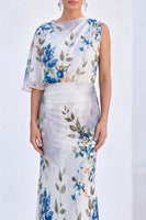 Load image into Gallery viewer, Flower Black Boat Neck Mermaid Long Mother of the Bride Dress with Sleeve