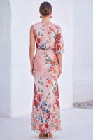 Load image into Gallery viewer, Flower Black Boat Neck Mermaid Long Mother of the Bride Dress with Sleeve