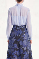 Load image into Gallery viewer, Floral High Neck Blue A Line Long Mother of the Bride Dress with Sleeves