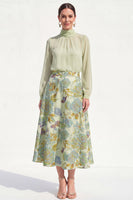 Load image into Gallery viewer, Floral High Neck Blue A Line Long Mother of the Bride Dress with Sleeves