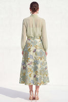Load image into Gallery viewer, Floral High Neck Blue A Line Long Mother of the Bride Dress with Sleeves