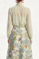 Load image into Gallery viewer, Floral High Neck Blue A Line Long Mother of the Bride Dress with Sleeves