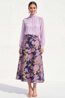 Load image into Gallery viewer, Floral High Neck Blue A Line Long Mother of the Bride Dress with Sleeves