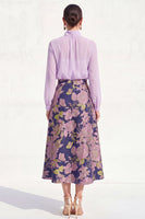 Load image into Gallery viewer, Floral High Neck Blue A Line Long Mother of the Bride Dress with Sleeves