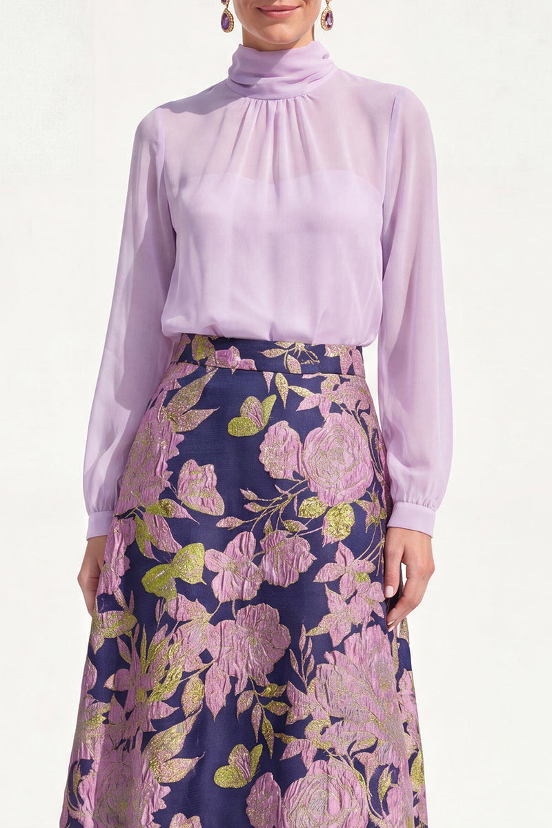 Load image into Gallery viewer, Floral High Neck Blue A Line Long Mother of the Bride Dress with Sleeves