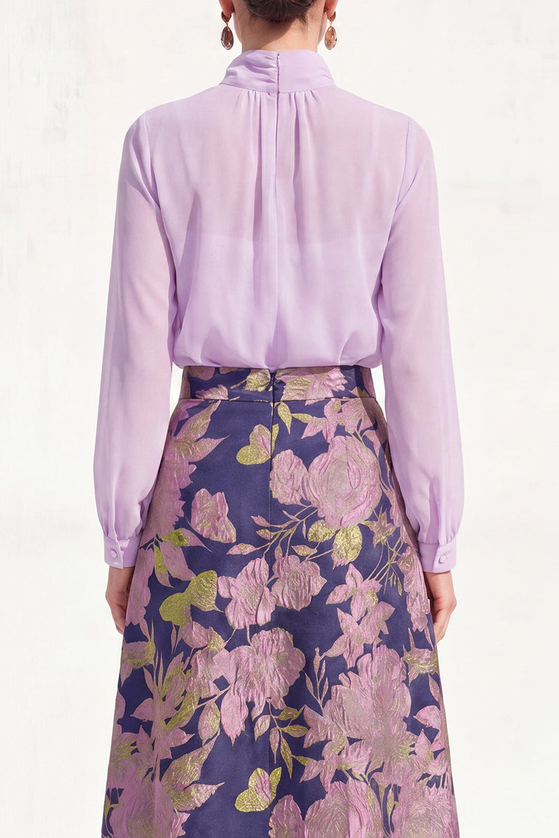 Load image into Gallery viewer, Floral High Neck Blue A Line Long Mother of the Bride Dress with Sleeves