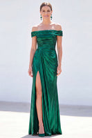 Load image into Gallery viewer, Golden Mermaid Metallic Ruched Long Mother of the Bride Dress with Slit
