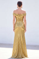 Load image into Gallery viewer, Golden Mermaid Metallic Ruched Long Mother of the Bride Dress with Slit