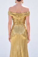 Load image into Gallery viewer, Golden Mermaid Metallic Ruched Long Mother of the Bride Dress with Slit