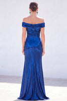 Load image into Gallery viewer, Golden Mermaid Metallic Ruched Long Mother of the Bride Dress with Slit