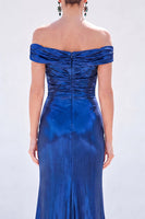 Load image into Gallery viewer, Golden Mermaid Metallic Ruched Long Mother of the Bride Dress with Slit