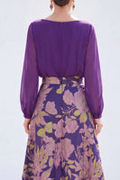 Load image into Gallery viewer, Dark Purple Floral Boat Neck A Line Long Mother of the Bride Dress with Sleeves