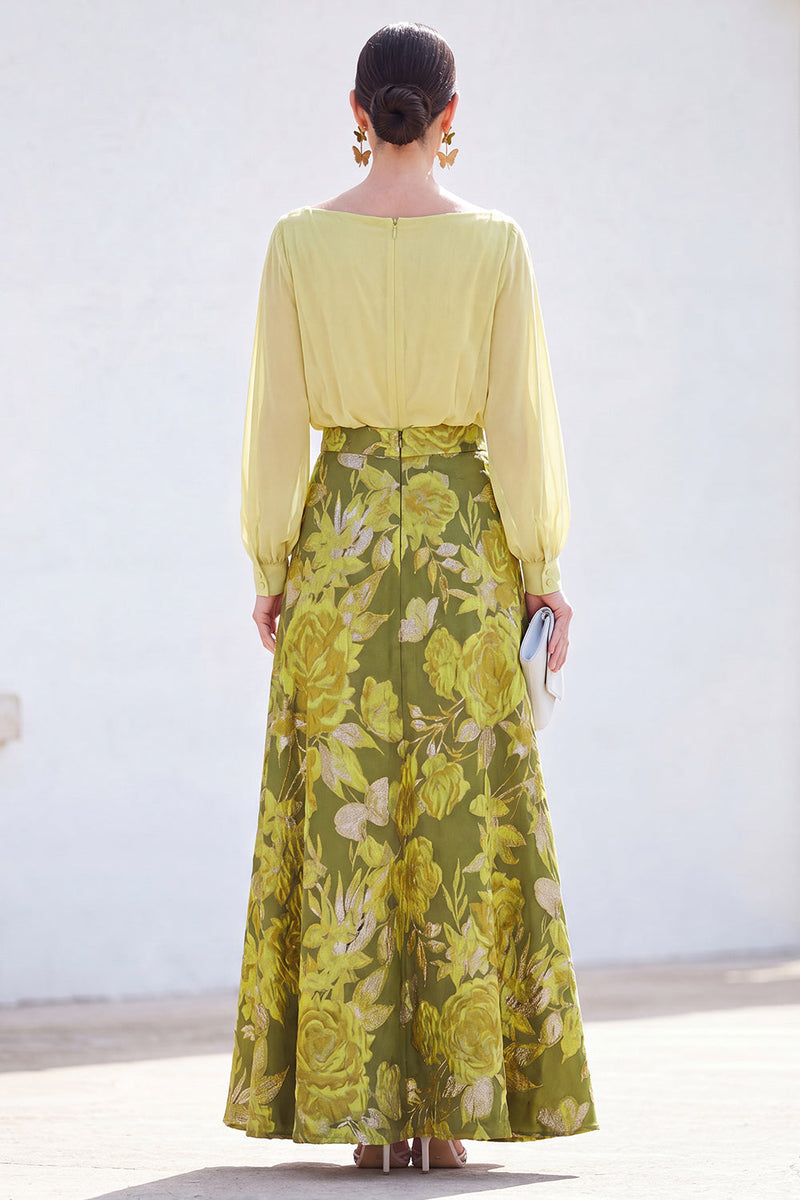 Load image into Gallery viewer, Dark Purple Floral Boat Neck A Line Long Mother of the Bride Dress with Sleeves