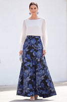 Load image into Gallery viewer, Dark Purple Floral Boat Neck A Line Long Mother of the Bride Dress with Sleeves
