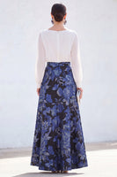 Load image into Gallery viewer, Dark Purple Floral Boat Neck A Line Long Mother of the Bride Dress with Sleeves