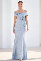 Load image into Gallery viewer, Sparkly Royal Blue Mermaid Sequin Long Mother of the Bride Dress with 3D Flowers