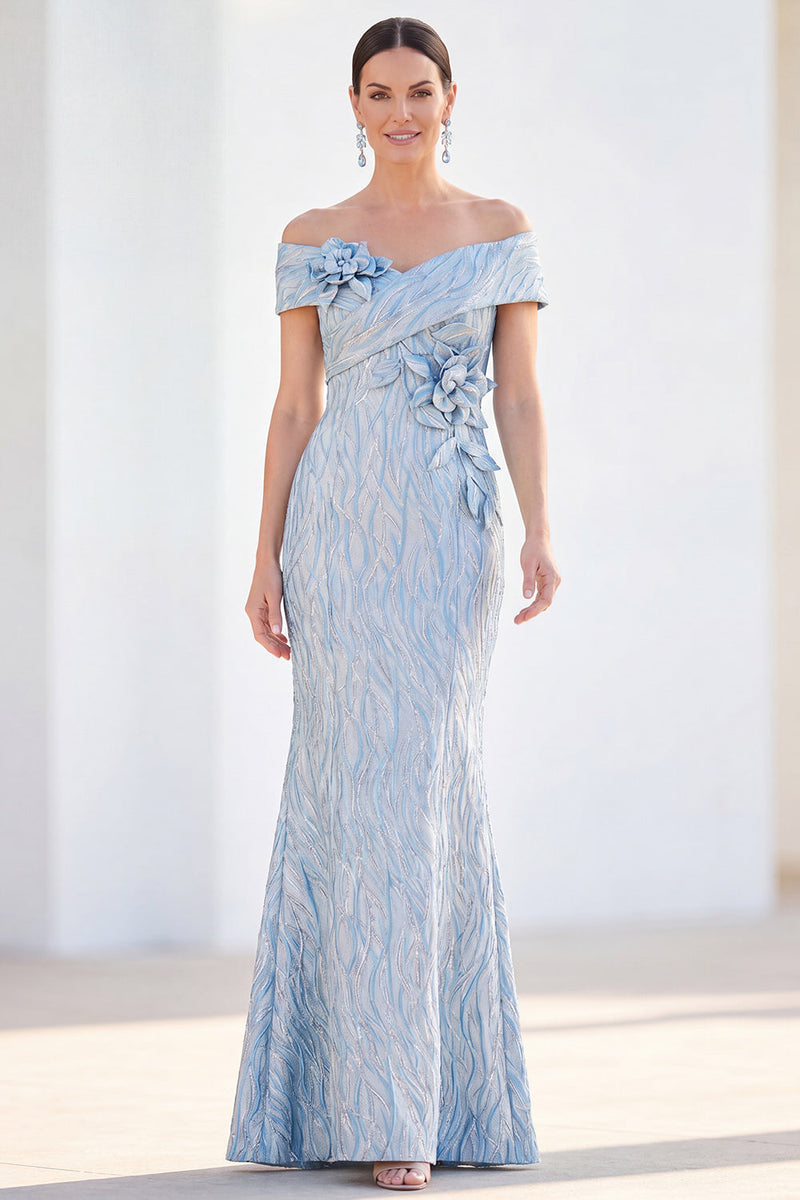 Load image into Gallery viewer, Sparkly Royal Blue Mermaid Sequin Long Mother of the Bride Dress with 3D Flowers
