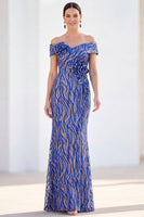 Load image into Gallery viewer, Sparkly Royal Blue Mermaid Sequin Long Mother of the Bride Dress with 3D Flowers