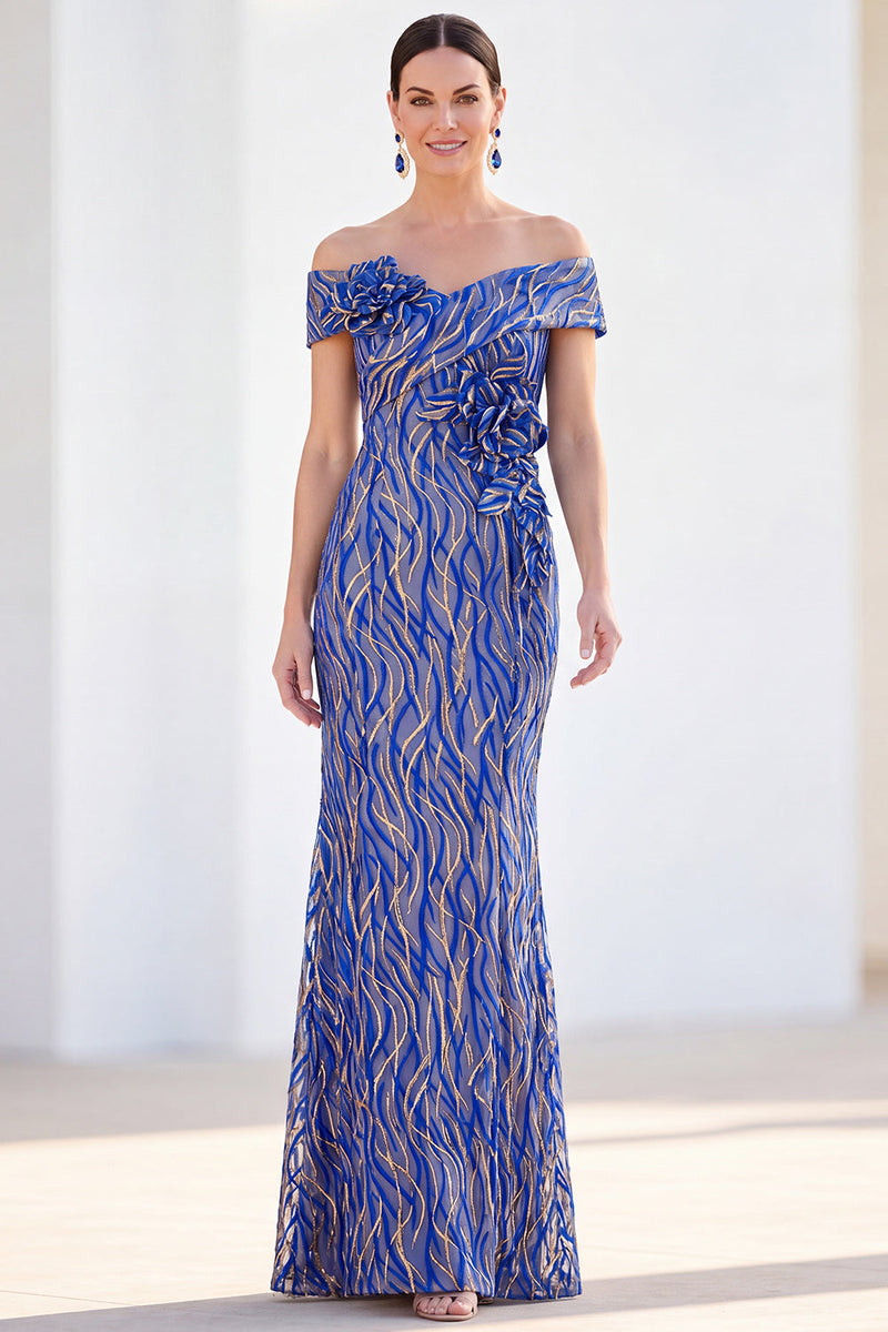 Load image into Gallery viewer, Sparkly Royal Blue Mermaid Sequin Long Mother of the Bride Dress with 3D Flowers