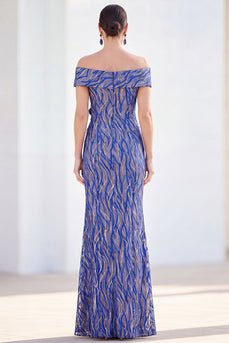 Sparkly Royal Blue Mermaid Sequin Long Mother of the Bride Dress with 3D Flowers